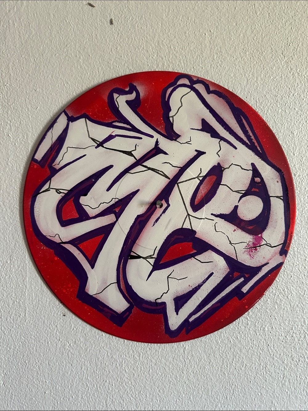 Red and White Graffiti-Style Round Wall Art original painting Mr. art